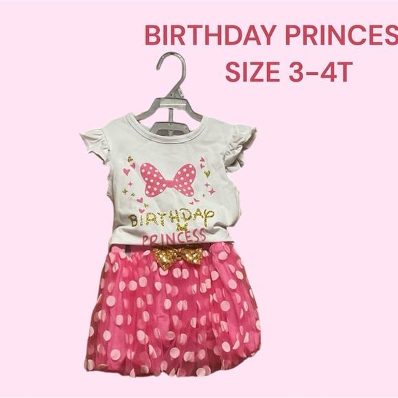 BIRTHDAY PRINCESS 2 PIECE SKIRT AND SHIRT SIZE 3-4T NEVER WORN - Picture 1 of 3